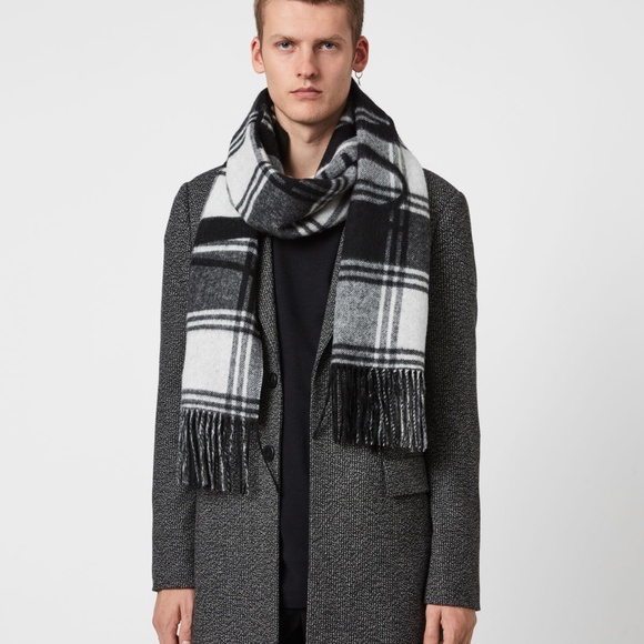 NWT Unisex ALLSAINTS Logo Reversible Plaid Scarf 100% Wool - Picture 12 of 12